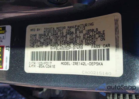 2013 Toyota Corolla S from USA, damaged, VIN 5YFBU4EE5DP197459